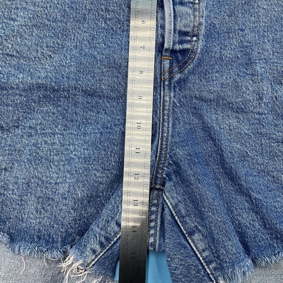 Levis 501 Blue Denim Distressed Stretch Shorts Button Fly Summer Casual W40 - Picture 6 of 12